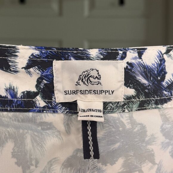 Surfside Supply Blue & White Palm Tree Print Swim Shorts w/ 9" Inseam - Picture 3 of 3